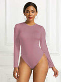 Round Neck Long Sleeve Bodysuit - Trendsi - Flyclothing LLC