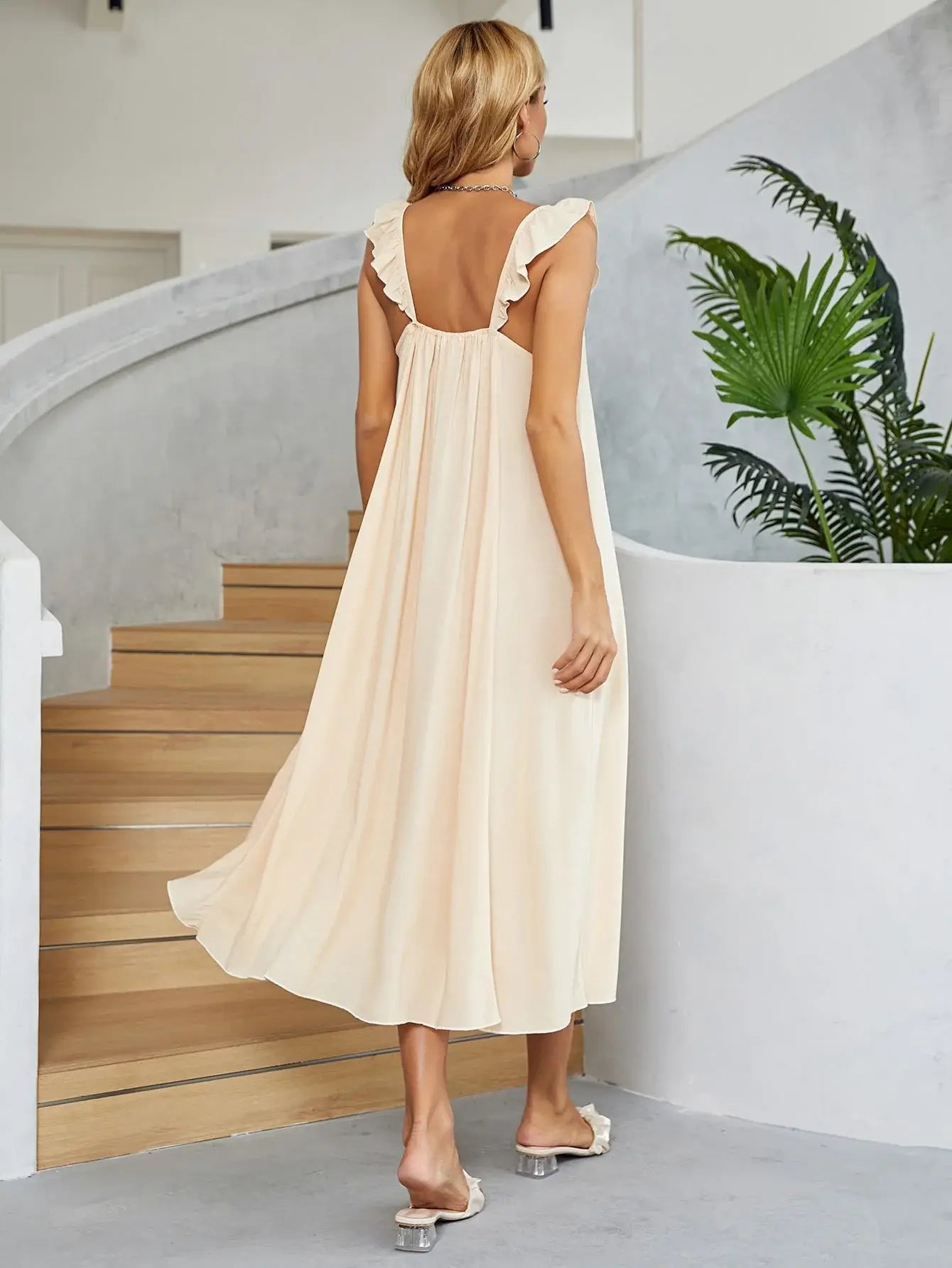 Ruffled V-Neck Midi Dress - Trendsi - Flyclothing LLC