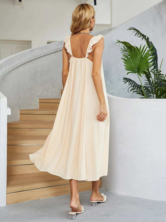 Ruffled V-Neck Midi Dress - Trendsi - Flyclothing LLC