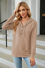 Cable-Knit Long Sleeve Hoodie - Trendsi