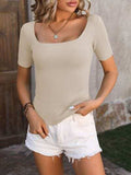 Square Neck Short Sleeve Sweater - Trendsi - Flyclothing LLC