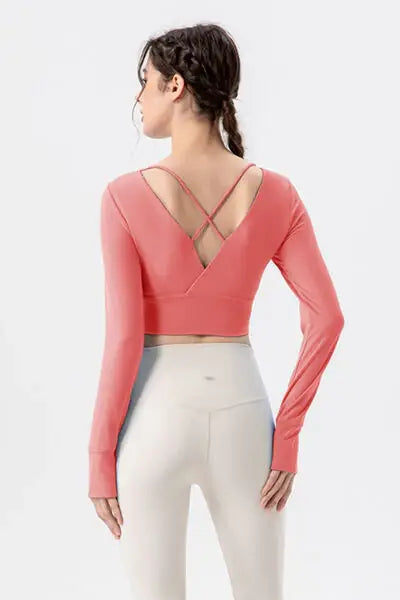 Square Neck Crisscross Active T-Shirt - Trendsi - Flyclothing LLC