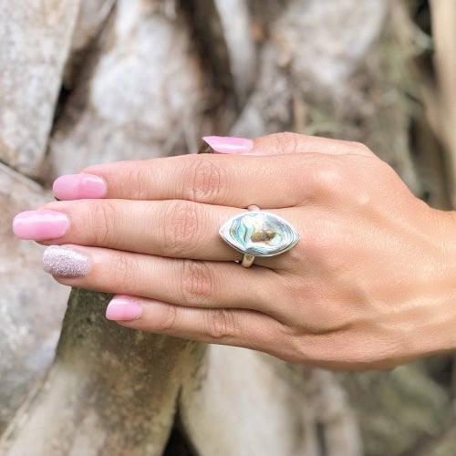 Ring, Abalone and Silver Ellipse - Flyclothing LLC