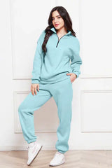 Half Zip Long Sleeve Sweatshirt and Pants Set - Trendsi - Flyclothing LLC