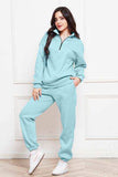 Half Zip Long Sleeve Sweatshirt and Pants Set - Trendsi - Flyclothing LLC