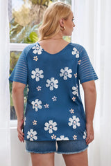 Plus Size V-Neck Raglan Sleeve Tee - Trendsi - Flyclothing LLC