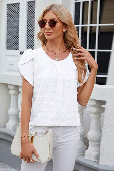 Swiss Dot Round Neck Short Sleeve T-Shirt - Trendsi - Flyclothing LLC