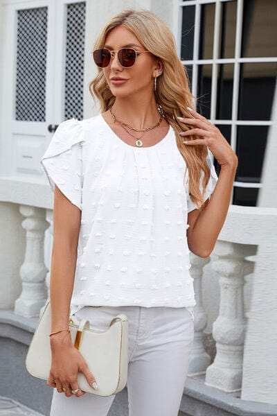 Swiss Dot Round Neck Short Sleeve T-Shirt - Trendsi - Flyclothing LLC