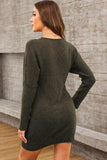 V-Neck Long Sleeve Mini Sweater Dress - Trendsi - Flyclothing LLC