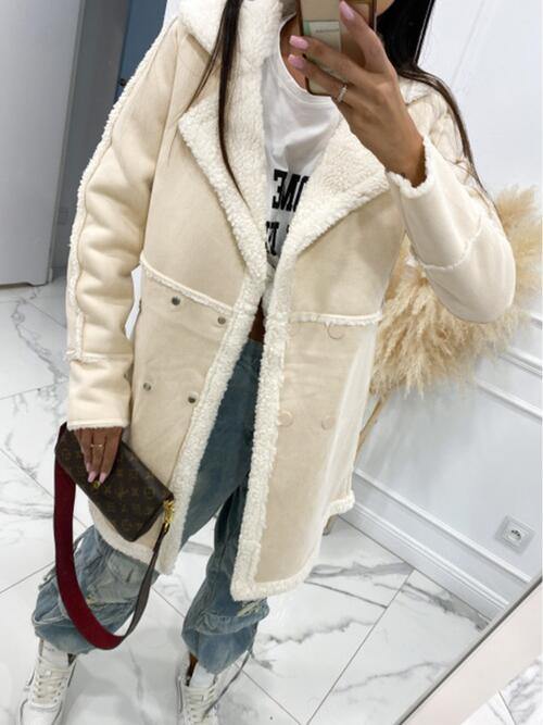 Lapel Collar Exposed Seam Buttoned Coat - Trendsi