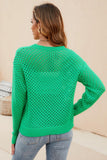 Round Neck Openwork Dropped Shoulder Knit Top - Trendsi