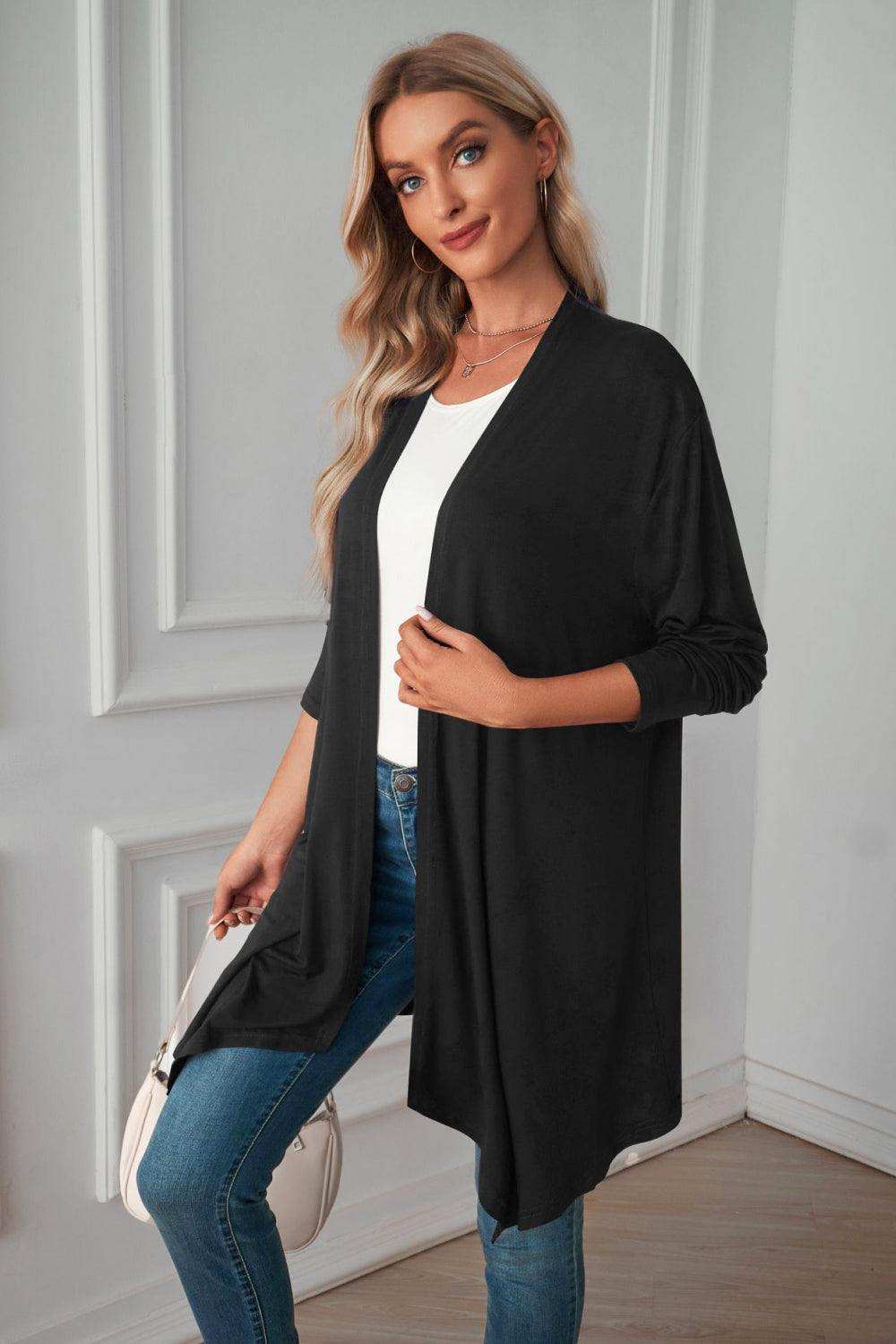 Open Front Long Sleeve Cardigan - Trendsi - Flyclothing LLC