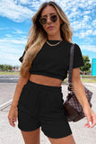 Short Sleeve Cropped Top and Drawstring Shorts Lounge Set - Trendsi