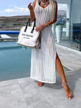 Openwork Slit Cutout Wide Strap Dress - Trendsi - Flyclothing LLC