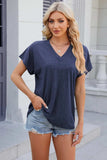 V-Neck Short Sleeve T-Shirt - Trendsi - Flyclothing LLC