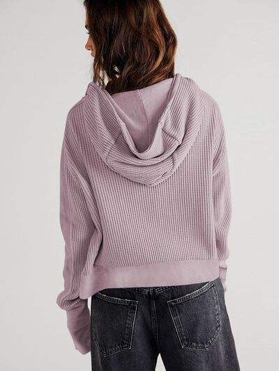 Waffle-Knit Dropped Shoulder Hooded Jacket - Trendsi - Flyclothing LLC
