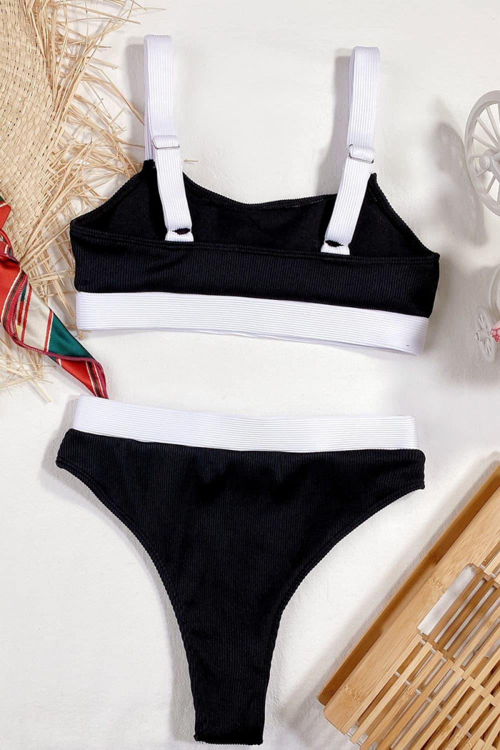 Color Block Scoop Neck Bikini Set - Trendsi