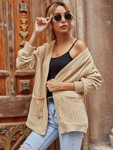 Ribbed Open Front Long Sleeve Cardigan with Pockets - Trendsi - Flyclothing LLC