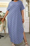 Plus Size Short Sleeve Split Curved Hem Dress - Trendsi