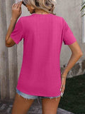 Decorative Button Round Neck Short Sleeve Blouse - Trendsi - Flyclothing LLC