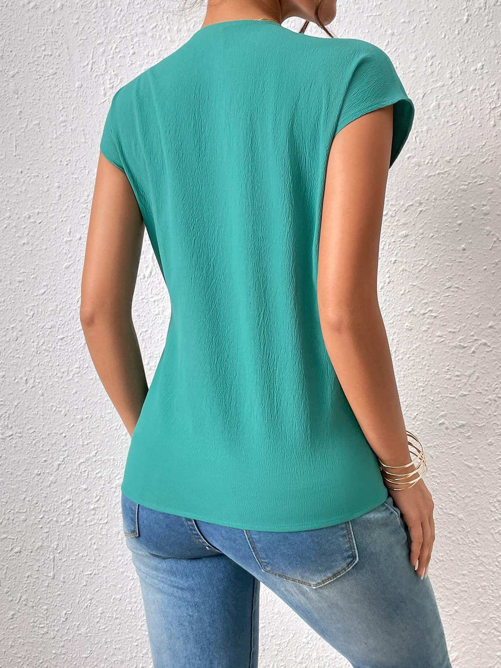 Tied Surplice Neck Short Sleeve Blouse - Trendsi - Flyclothing LLC