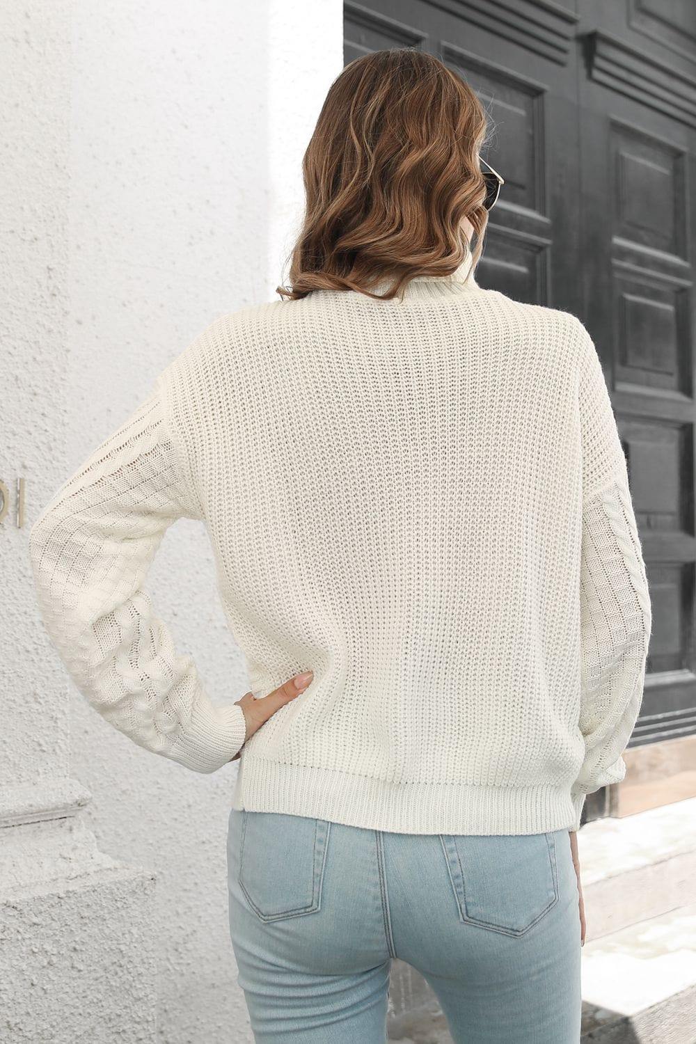 Cable-Knit Turtleneck Sweater - Trendsi