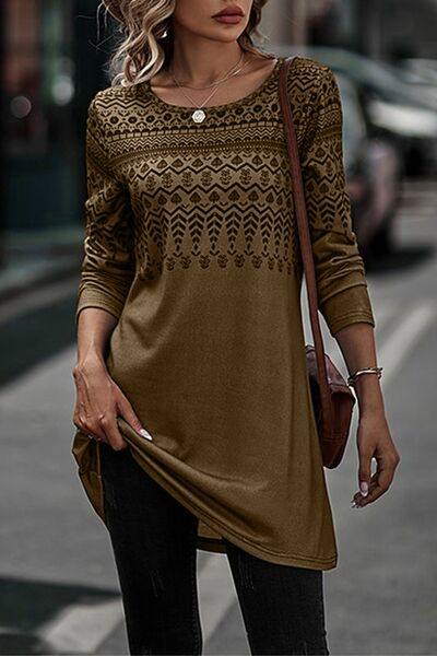 Printed Round Neck Long Sleeve T-Shirt - Trendsi