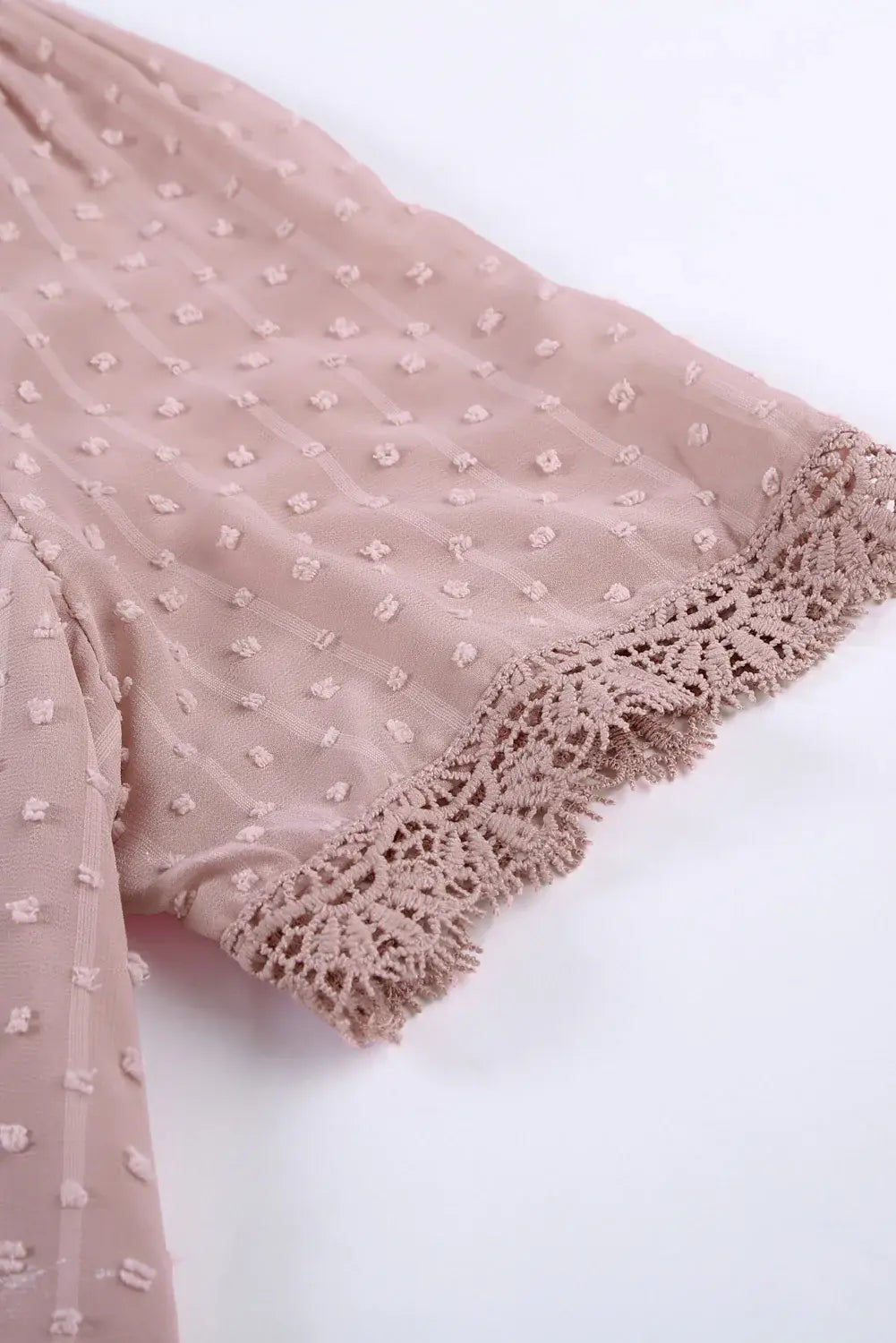 Swiss Dot Lace Trim Plunge Blouse - Trendsi - Flyclothing LLC