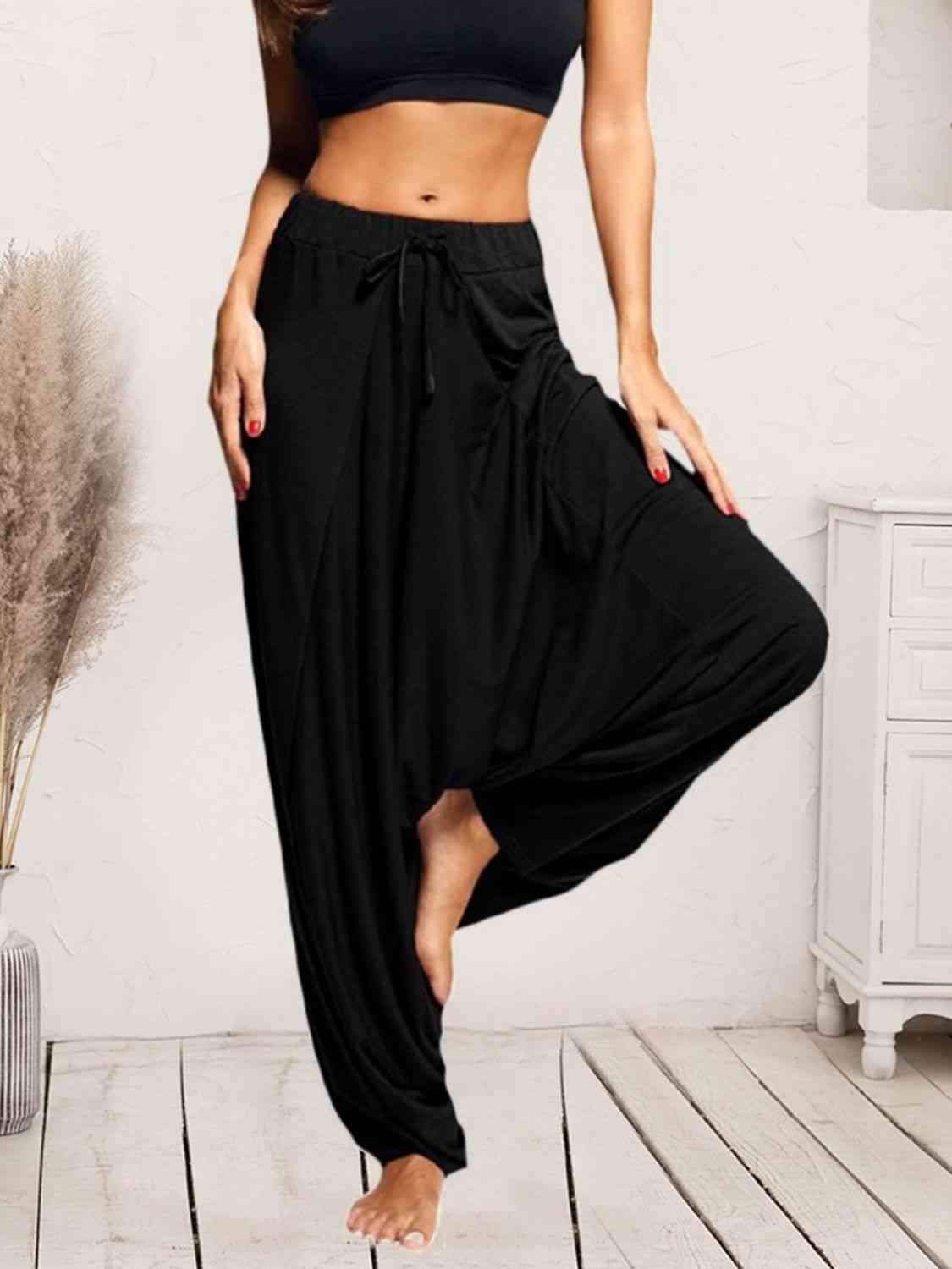 Tied Mid Waist Long Harem Pants - Trendsi - Flyclothing LLC
