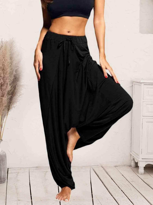 Tied Mid Waist Long Harem Pants - Trendsi - Flyclothing LLC