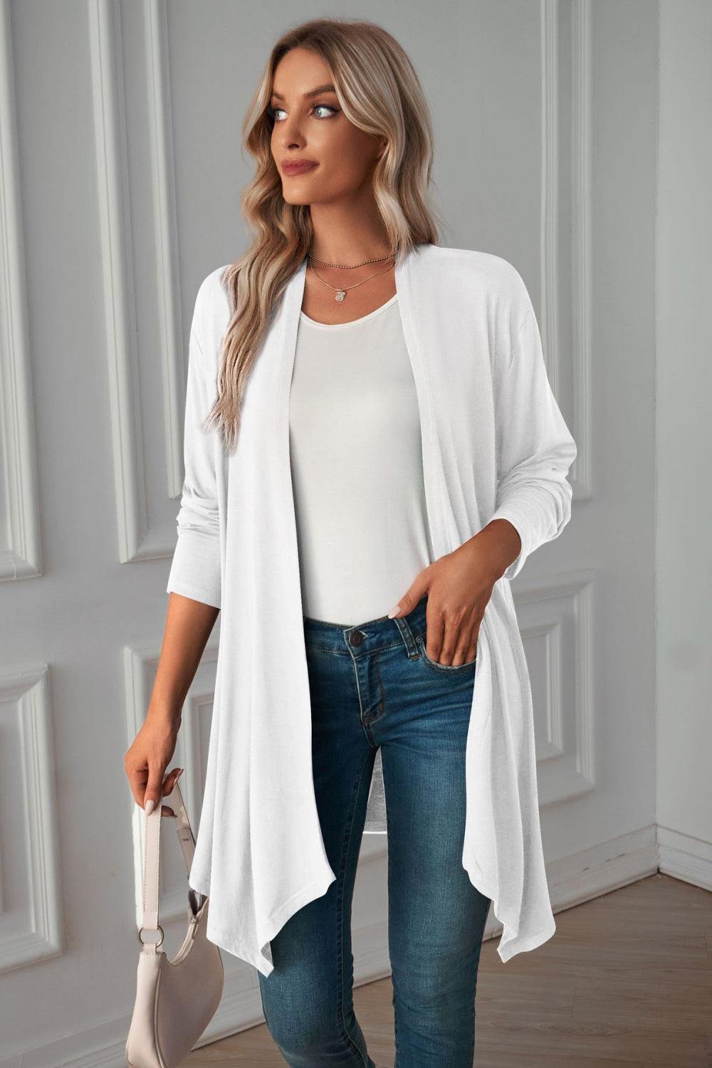 Open Front Long Sleeve Cardigan - Trendsi