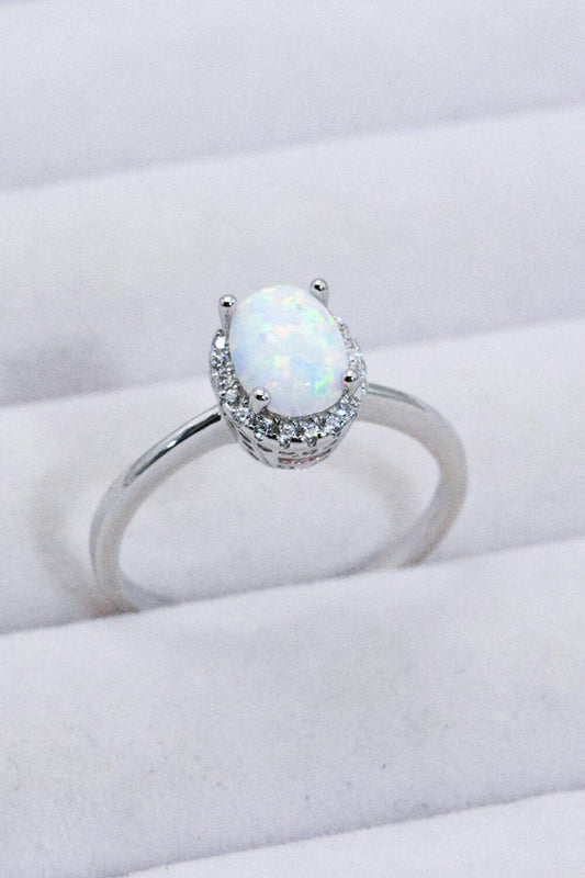 925 Sterling Silver 4-Prong Opal Ring - Trendsi