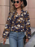 Floral Notched Balloon Sleeve Blouse - Trendsi