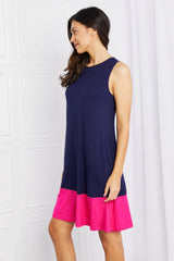 Yelete Full Size Two-Tone Sleeveless Mini Dress with Pockets - Flyclothing LLC