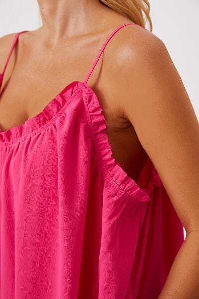 Full Size Ruffle Trim Tie Back Cami Jumpsuit with Pockets - Trendsi - Flyclothing LLC