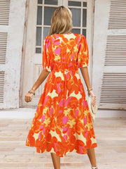 Ruched Printed Surplice Short Sleeve Dress - Trendsi