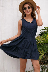Tassel Tie Lace Trim Sleeveless Dress - Trendsi - Flyclothing LLC