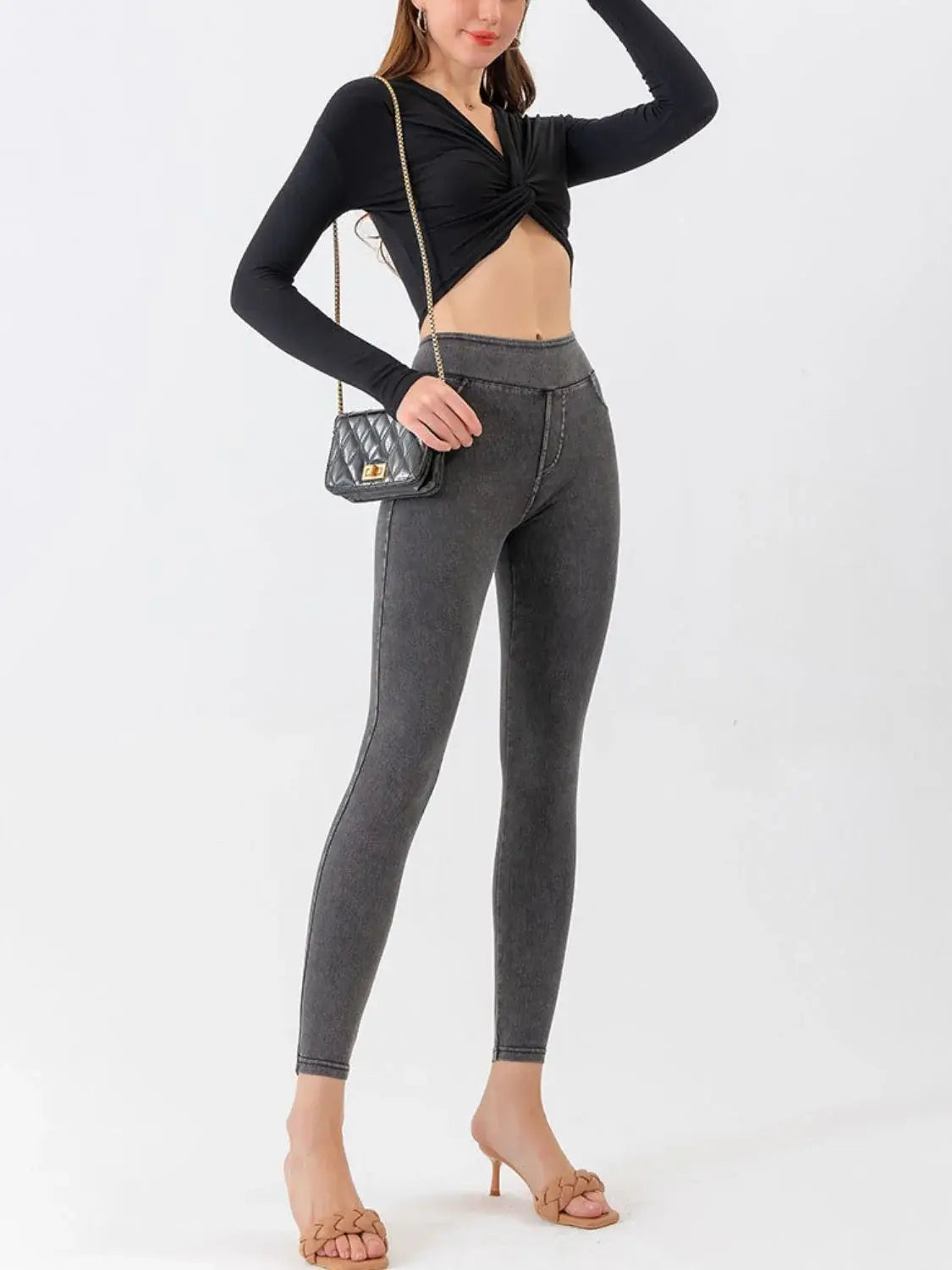 High Waist Cropped Active Leggings - Trendsi - Flyclothing LLC