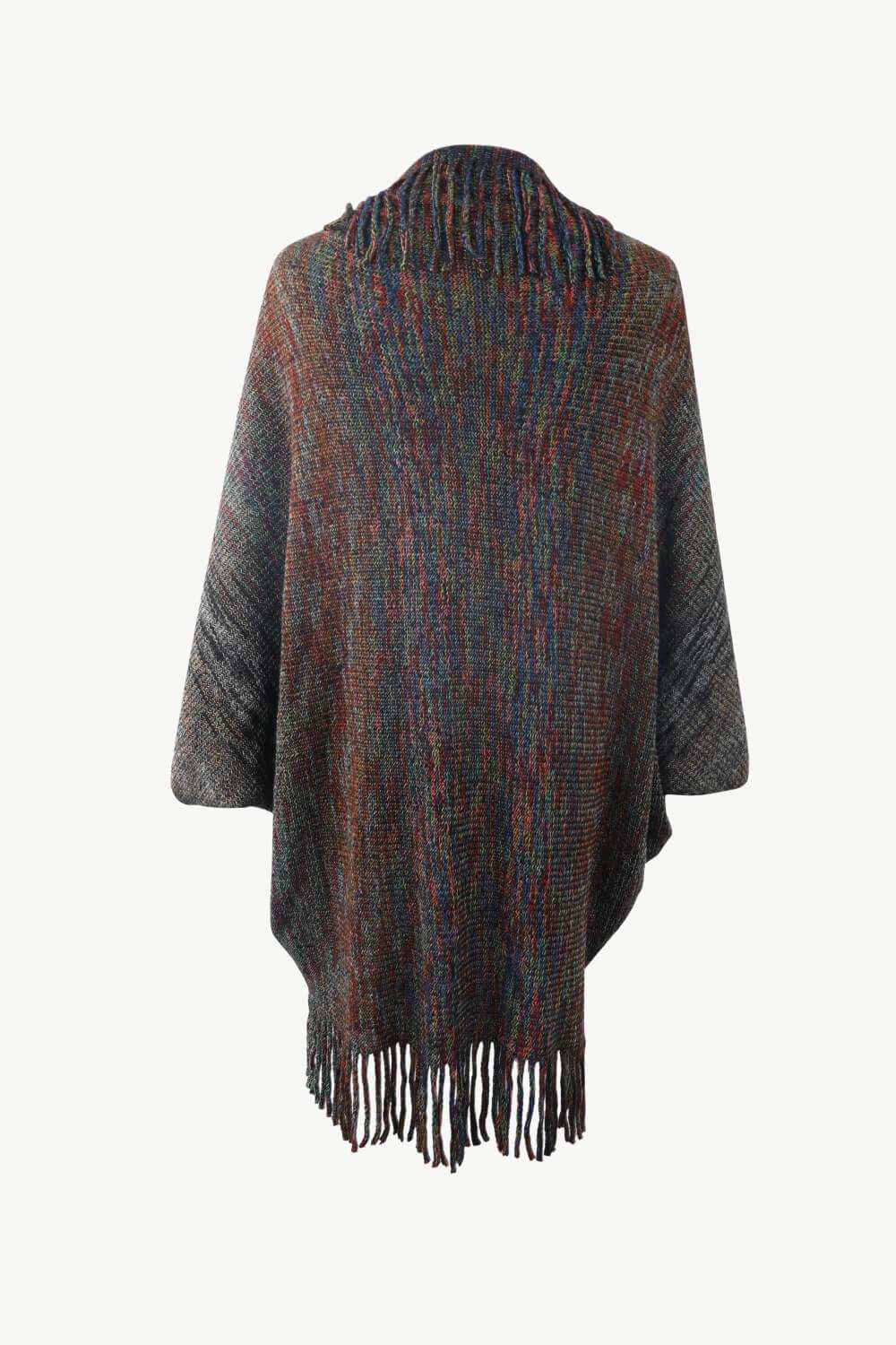 Multicolored Fringe Trim Poncho - Trendsi - Flyclothing LLC