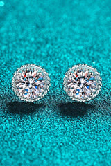 1 Carat Moissanite Rhodium-Plated Round Stud Earrings - Trendsi - Flyclothing LLC