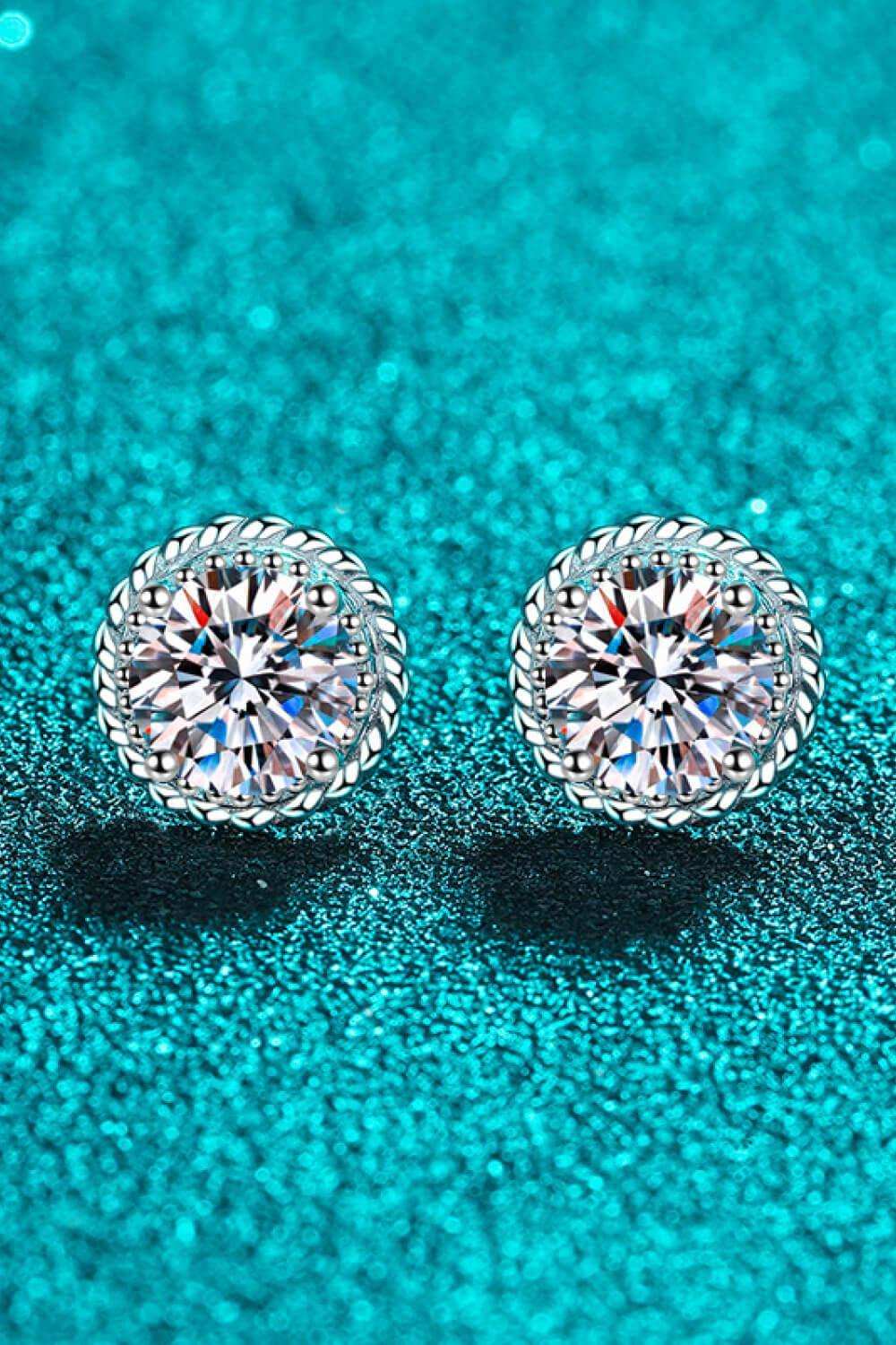 1 Carat Moissanite Rhodium-Plated Round Stud Earrings - Trendsi - Flyclothing LLC