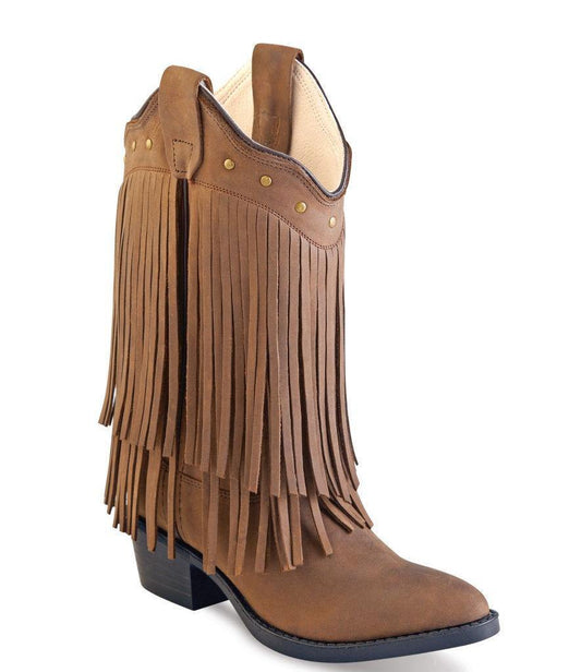 Old West Chocolate Nubuck Childrens Narrow J Toe Boots - Old West