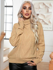Turtleneck Cable-Knit Long Sleeve Sweater - Flyclothing LLC
