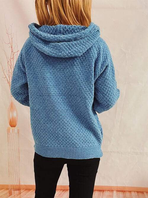 Drawstring Long Sleeve Hooded Sweater - Trendsi - Flyclothing LLC