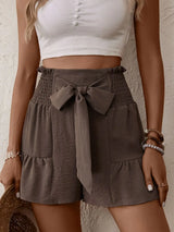 Tie Front Smocked Waist Shorts - Trendsi - Flyclothing LLC