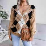 Geometric V-Neck Sweater - Trendsi - Flyclothing LLC