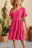 Swiss Dot Ruffled V-Neck Tiered Dress - Trendsi - Flyclothing LLC