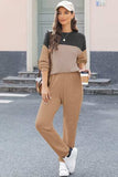 Color Block Dropped Shoulder Top and Pants Set - Trendsi - Flyclothing LLC