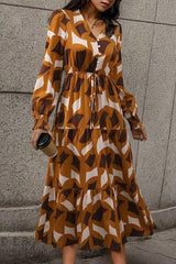 Printed Tied Pocketed Lantern Sleeve Dress - Trendsi - Flyclothing LLC
