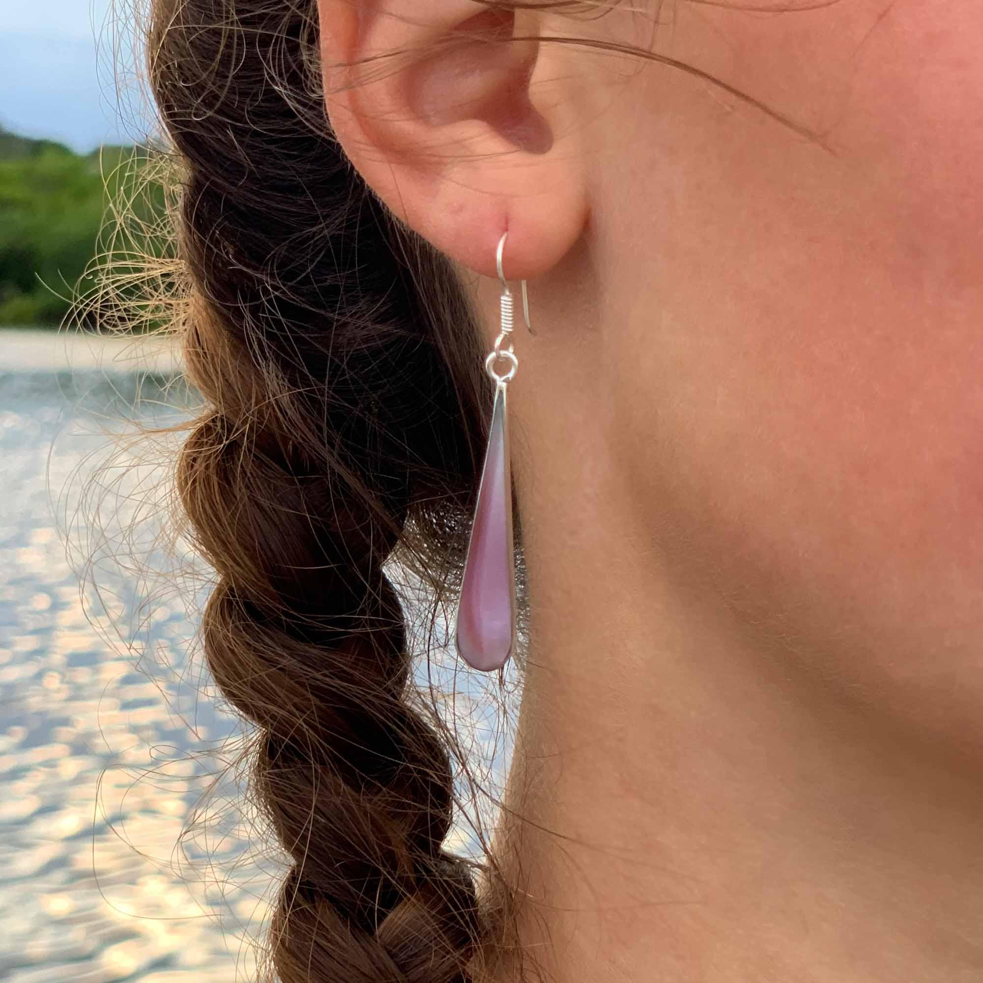 Pink Clam Shell Elongated Teardrop Earrings - Flyclothing LLC